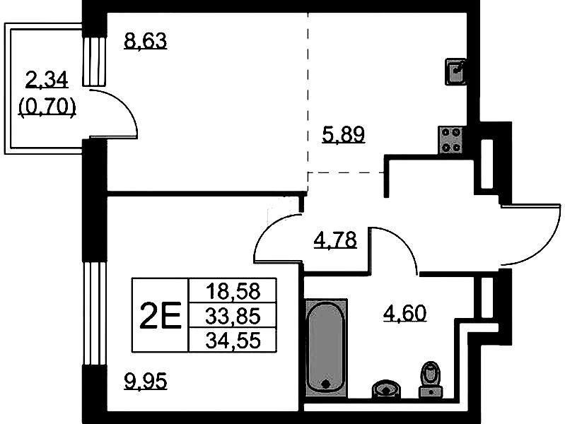 1-комнатная квартира 34.55 м², 3/9 эт., ЖК «Квартал Лаголово»